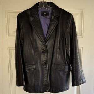 Black Leather Blazer with Purple Lining